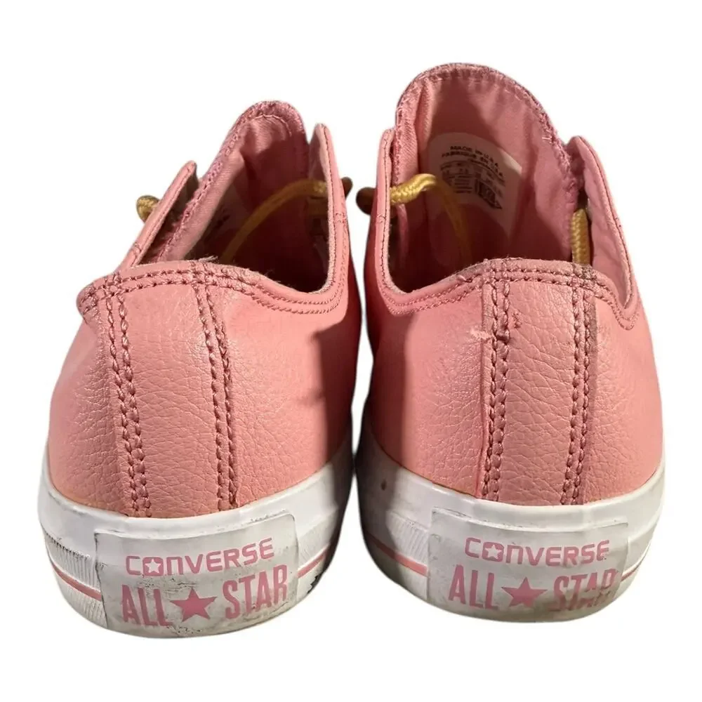Converse All Star Women’s Chuck Taylor Low Top Leather Pink Sneakers Gold Sz 7.5